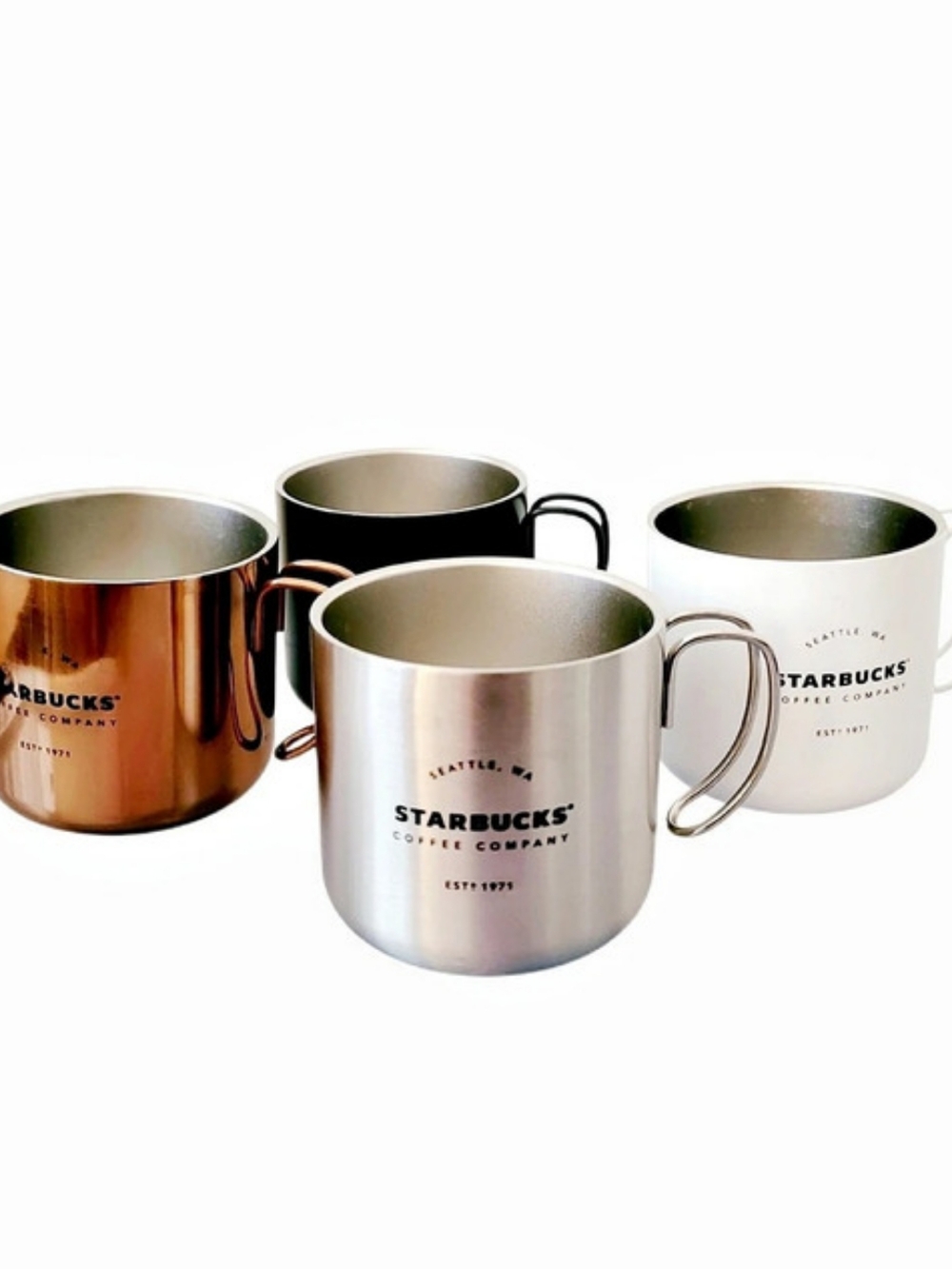 Starbucks 2016 Stainless Steel Wire Handle Camping Mug 12 oz Set Of Four